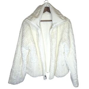 Fitzwright Reversible Faux Fur Jacket Cream White Full Zip Coat Womens Large